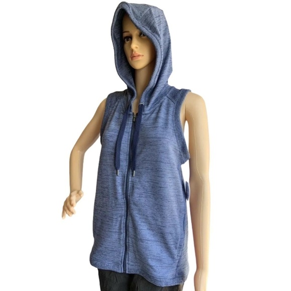 Athleta Heathered Blue Blissful Hooded Vest Size XXS - Picture 3 of 7